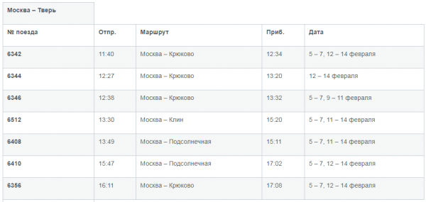 Ряд электричек с остановкой на станции Крюково будут отменены в феврале