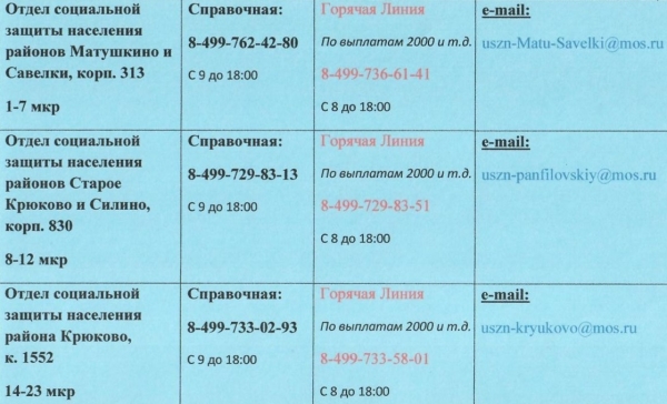 Номера горячих линий отделов соцзащиты Зеленограда
