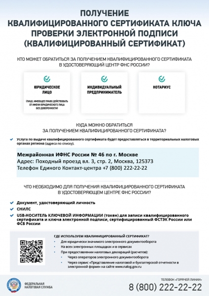 ФНС информирует о получении квалифицированного сертификата ключа