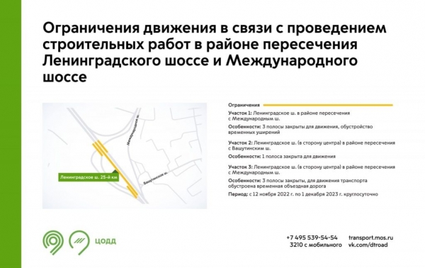 На 25-м километре Ленинградского шоссе на год закрыли полосы движения