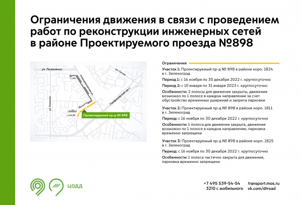 Ограничено движение на Проектируемом проезде №898