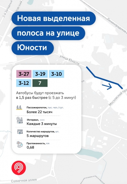 С 4 ноября на улице Юности заработает выделенная полоса для общественного транспорта