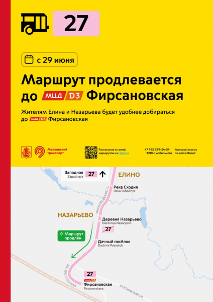 Автобусный маршрут №27 будет продлен до станции «Фирсановская» МЦД-3