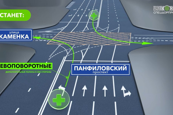 На Панфиловском проспекте увеличено количество полос на перекрестке с улицей Каменка