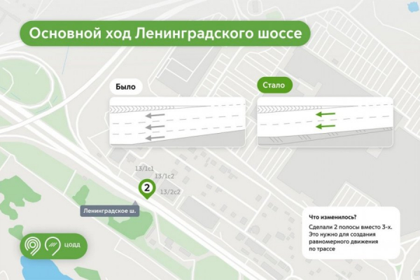 Движение на участке Ленинградского шоссе улучшилось за счет переразметки